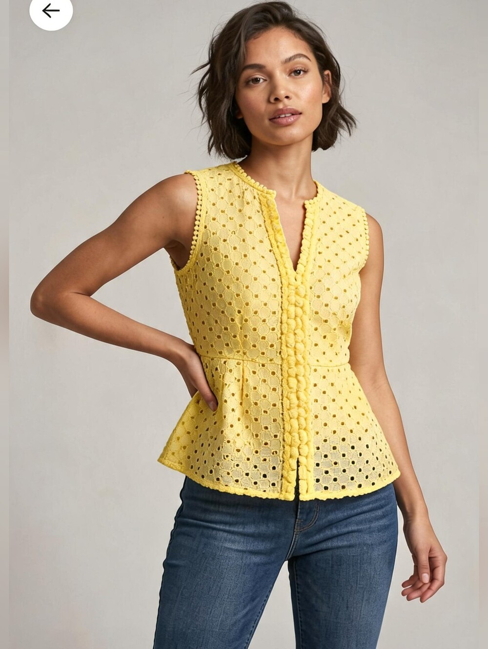 Banana Republic Eyelet Lace Crochet Peplum Top Sleeveless Yellow Size 4
